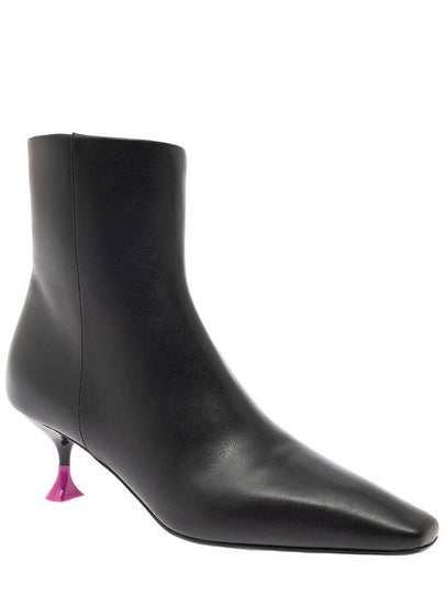 Black Ankle Boots With Zip And Contrasting Heel In Leather Woman - 3JUIN - BALAAN 2