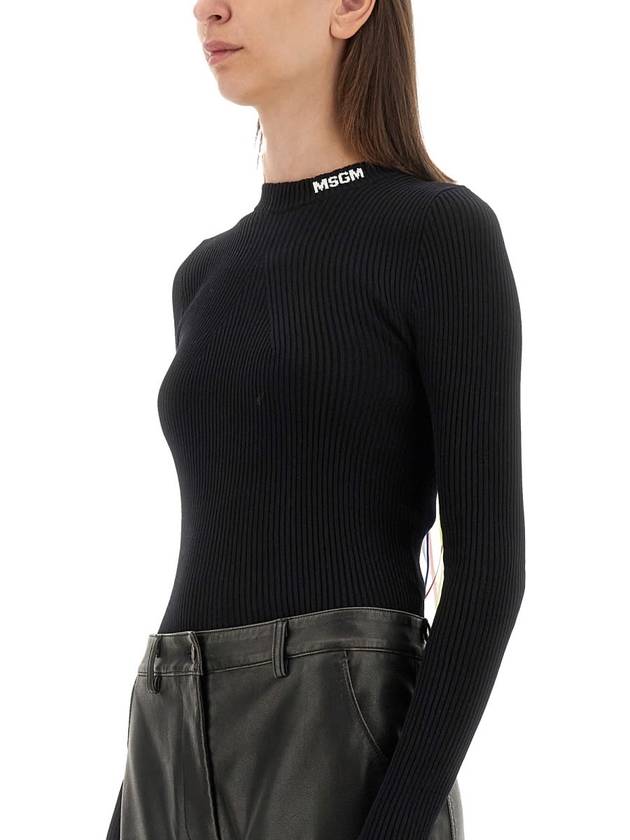 Stretch Ribbed Viscose Knit Top Black - MSGM - BALAAN 4