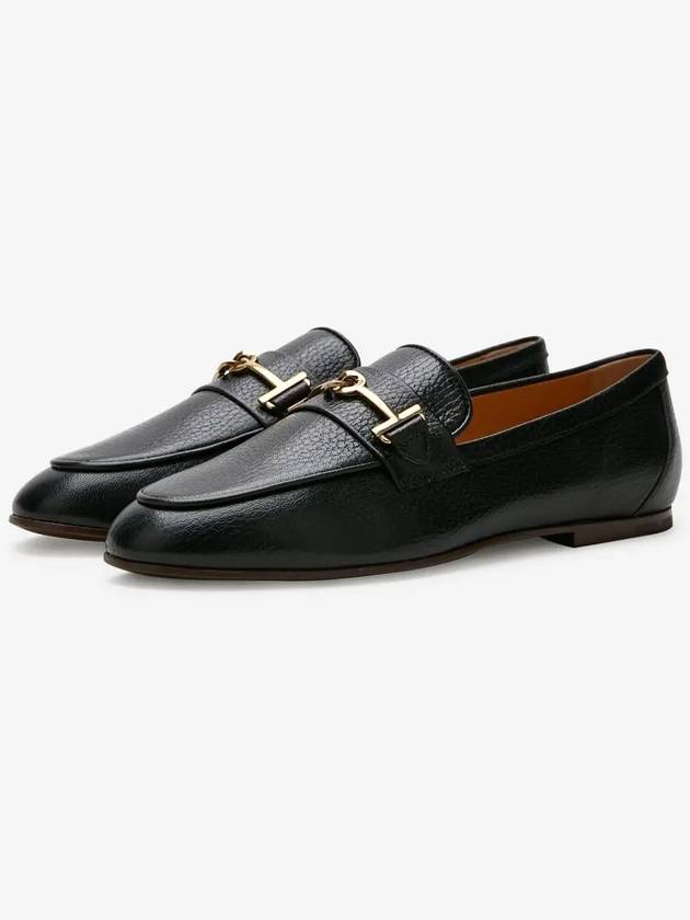 Women's Double T Logo Leather Loafers Black - TOD'S - BALAAN 3