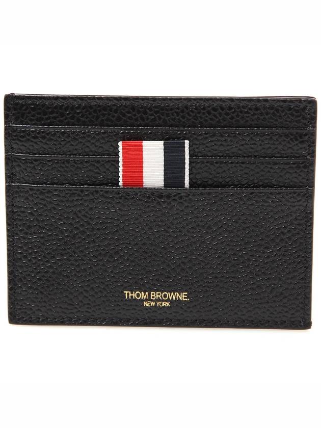 Pebble Grain Leather Stripe Note Compartment Card Wallet Black - THOM BROWNE - BALAAN 3