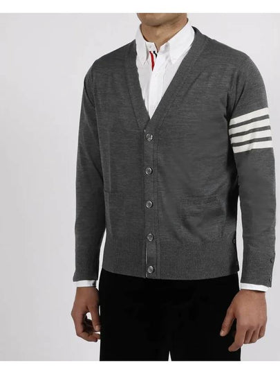 Men's Sustainable Classic Diagonal Wool Cardigan Medium Grey - THOM BROWNE - BALAAN 2