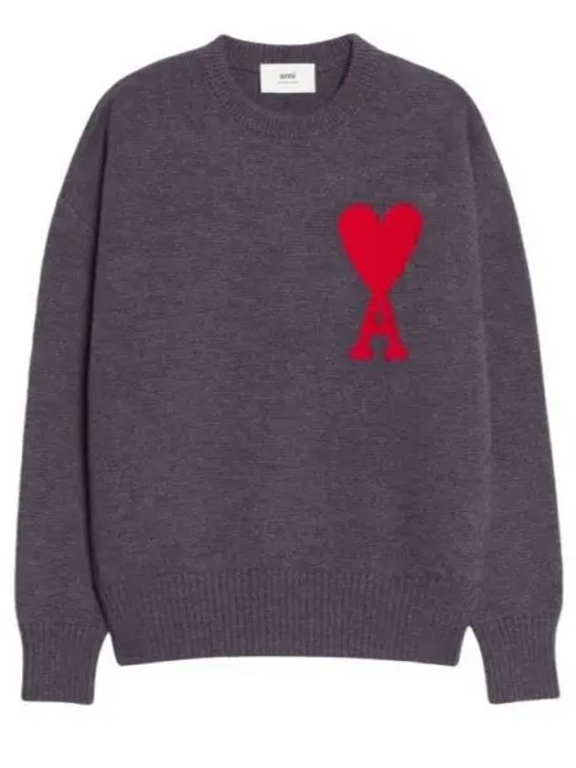 Big Heart Logo Wool Knit Top Grey - AMI - BALAAN 2