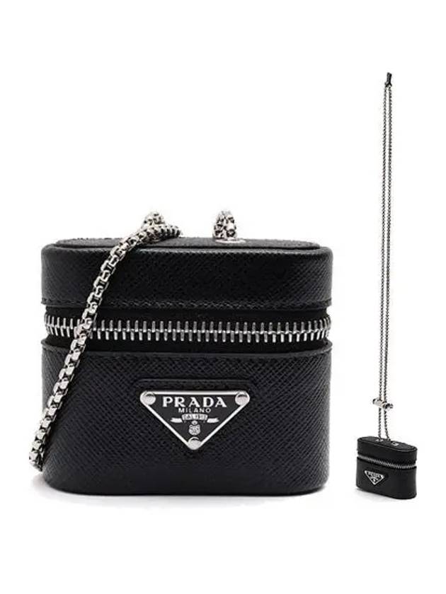 Saffiano Triangle Logo Zipper Mini Cross Bag Black - PRADA - BALAAN 2