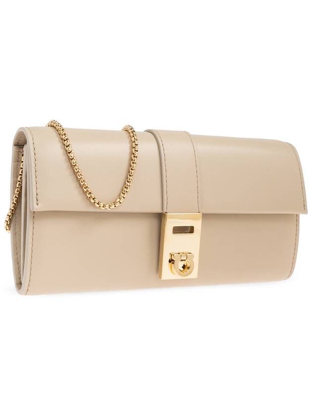 FERRAGAMO Leather Wallet On A Chain, Women's, Beige - SALVATORE FERRAGAMO - BALAAN 4