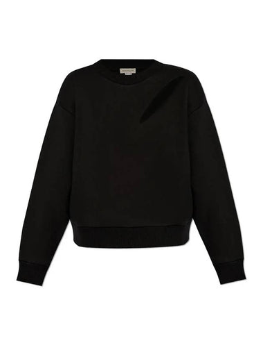 Cutout Detail Round Neck Sweatshirt Black - ALEXANDER MCQUEEN - BALAAN 1