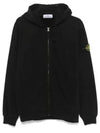 Logo Cotton Zip-Up Hoodie Black - STONE ISLAND - BALAAN 2