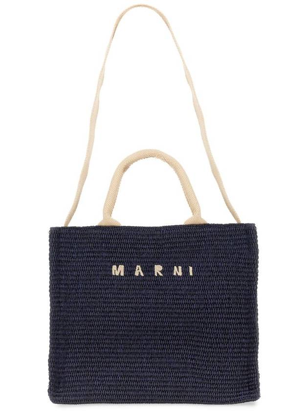 Small Raffia East West Tote Bag Navy - MARNI - BALAAN 4