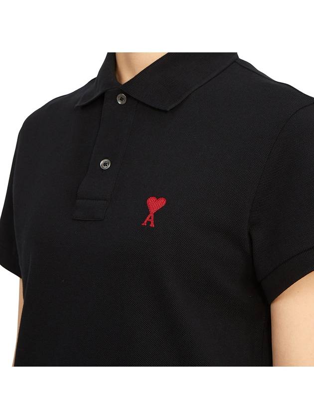 Heart Logo Polo Shirt Black - AMI - BALAAN 8