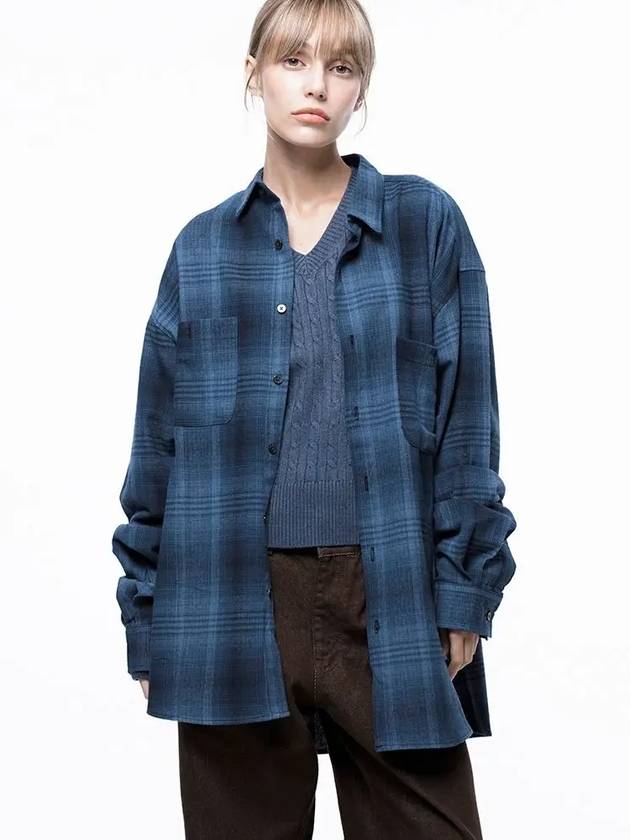 For Women W243SH01BL Loose Fit Flannel Check Shirt Blue - CHANCE'S NOI - BALAAN 7