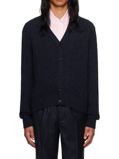 Heart Logo V Neck Cashmere Cardigan Navy - AMI - BALAAN 2