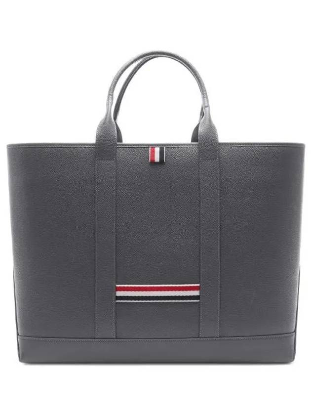 Logo Patch 4 Bar Leather Tote Bag Grey - THOM BROWNE - BALAAN 2