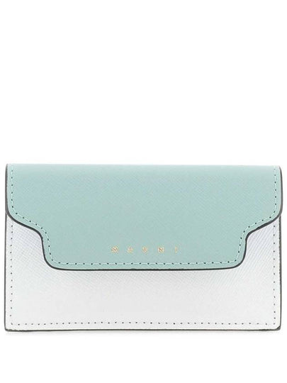 Logo Color Block Saffiano Card Wallet Tea Green - MARNI - BALAAN 2