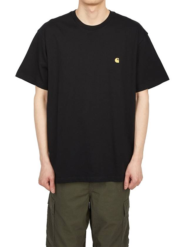 Men's Chase Mini Embroid Logo Short Sleeve T-Shirt Black - CARHARTT WIP - BALAAN 3