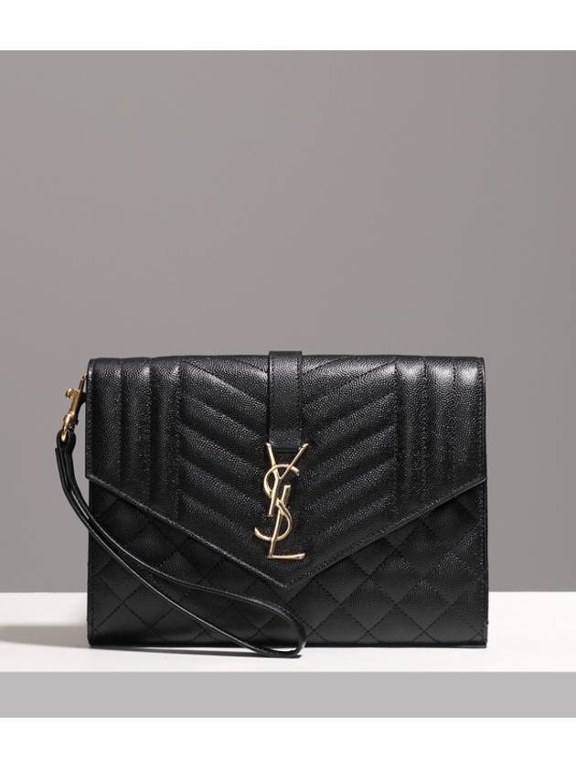 Matelasse Gold Logo Strap Clutch Bag Black - SAINT LAURENT - BALAAN 2