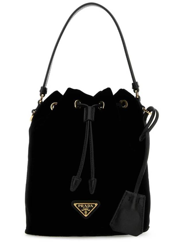 Nappa Leather Detail Velvet Bucket Bag Black - PRADA - BALAAN 2