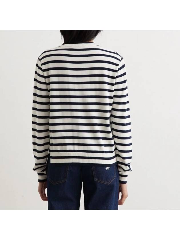 Fox Head Intarsia Regular Striped Cardigan Black White - MAISON KITSUNE - BALAAN 4