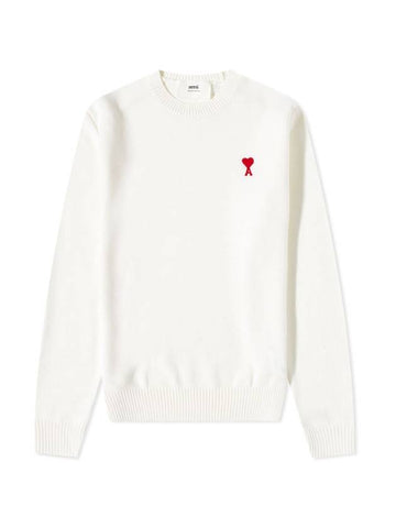 Men's Mini Heart Logo Merino Wool Knit Top White - AMI - BALAAN 1