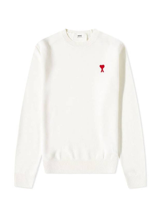 Men's Mini Heart Logo Merino Wool Knit Top White - AMI - BALAAN 1