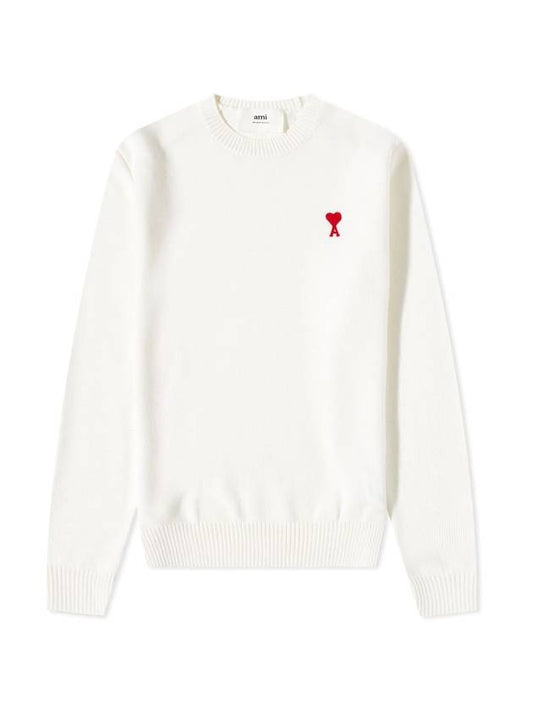 Men's Mini Heart Logo Merino Wool Knit Top White - AMI - BALAAN.