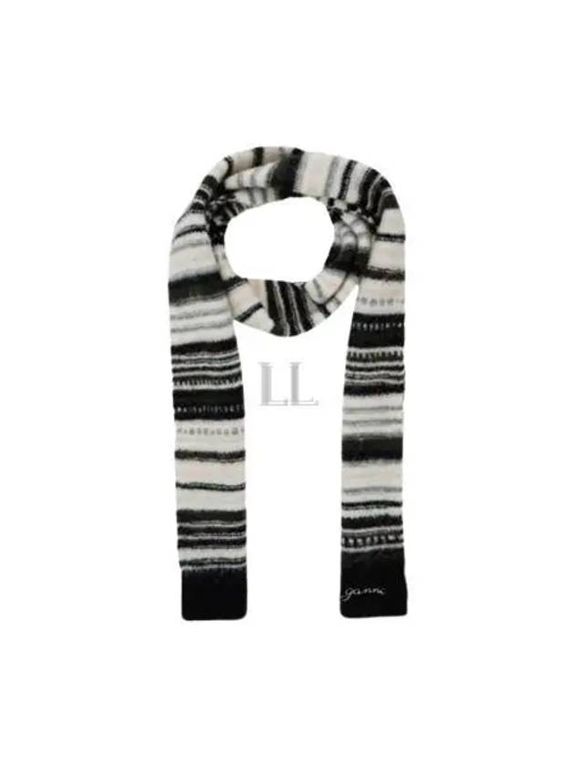 Stripe Soft Wool Scarf Black - GANNI - BALAAN 2