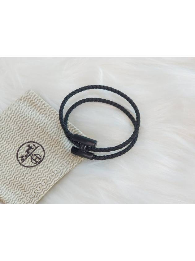 Tournis Tresse Leather Bracelet Noir - HERMES - BALAAN 2