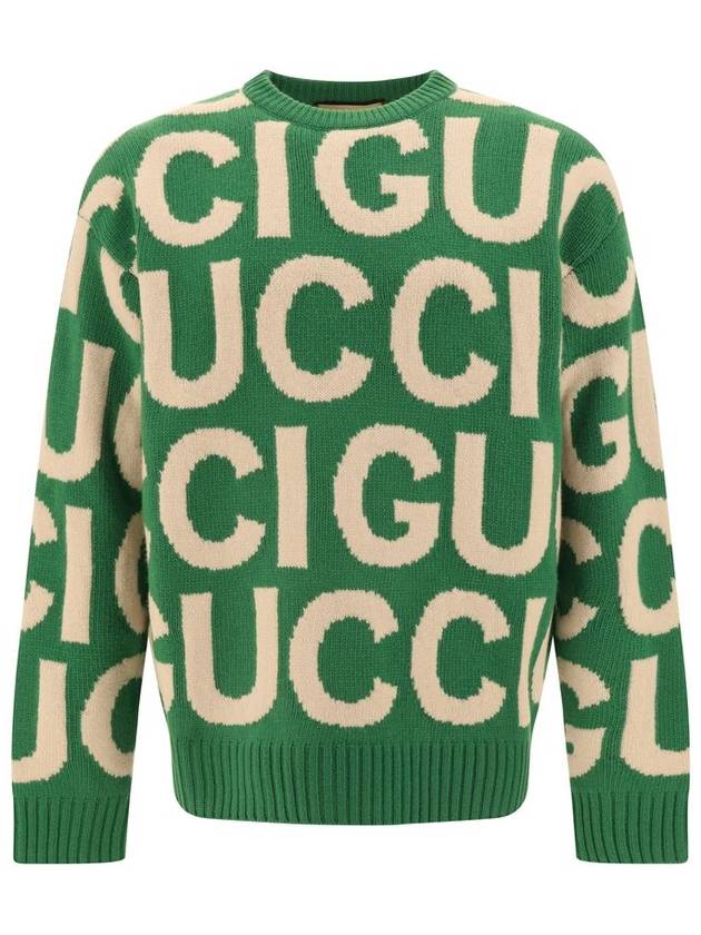 Logo Intarsia Knit Top Green - GUCCI - BALAAN 2