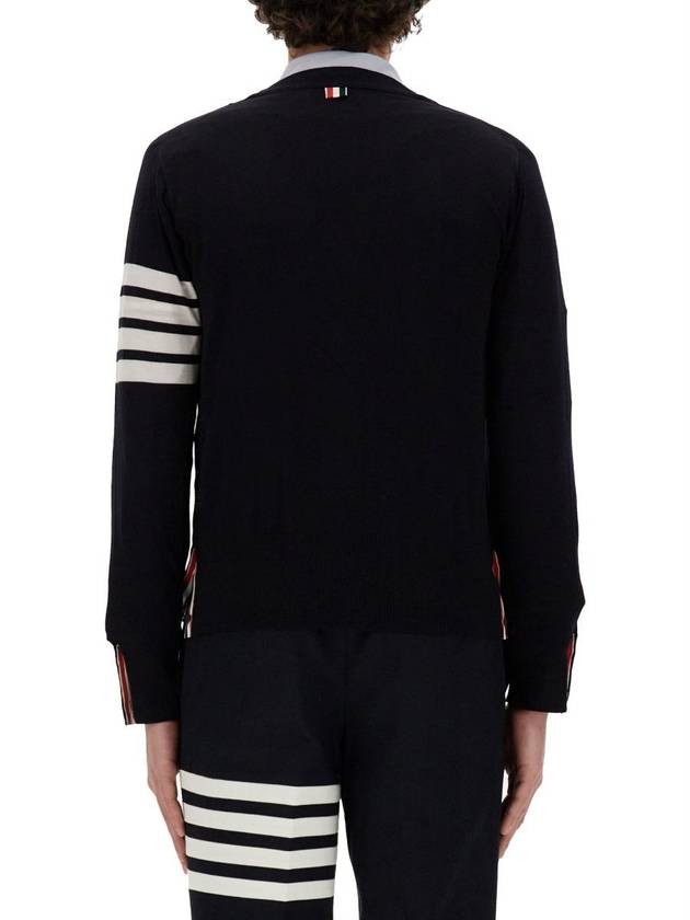 Men's Sustainable Classic Diagonal Wool Cardigan Navy - THOM BROWNE - BALAAN 4