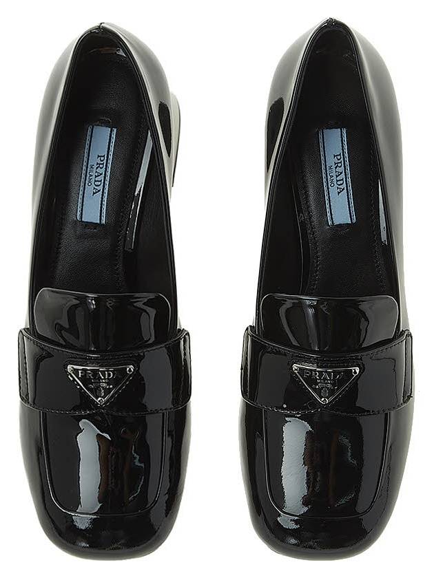 Enamel Metal Triangle Logo Loafers Black - PRADA - BALAAN 7