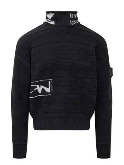 Fair Isle Aran Mock Neck Knit Top Black - STONE ISLAND - BALAAN 2