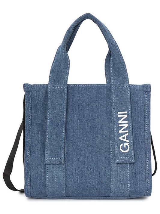 Recycle Tech Small Denim Tote Bag Blue - GANNI - BALAAN 2