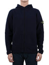 Logo Patch Hooded Lamb Wool Cardigan Navy - STONE ISLAND - BALAAN 3