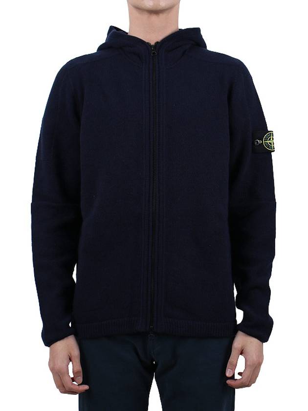 Logo Patch Hooded Lamb Wool Cardigan Navy - STONE ISLAND - BALAAN 3