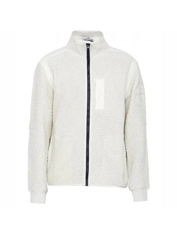 Embroidered Logo Furry Wool Zip-up Jacket Ivory - STONE ISLAND - BALAAN 1