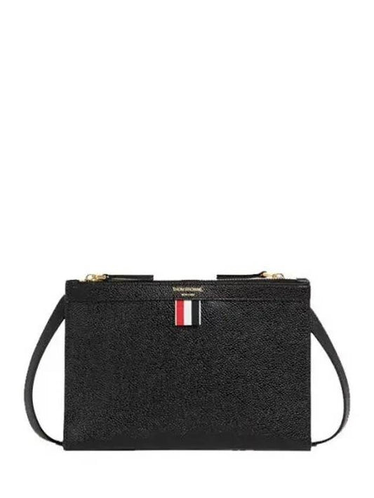 Logo 4 Bar Leather Clutch Bag Black - THOM BROWNE - BALAAN 2