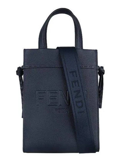 Mini Logo Leather Tote Bag Navy - FENDI - BALAAN 2