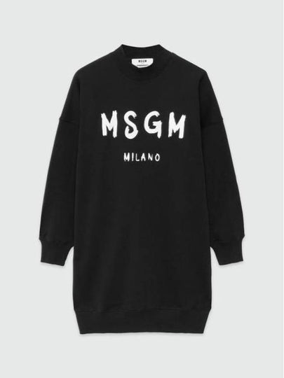 Milano Brushed Logo Print Long Sleeve Short Dress Black - MSGM - BALAAN 2