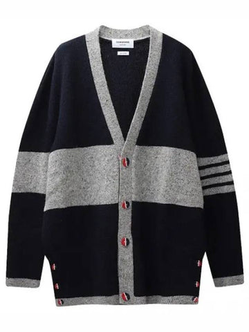 Funmix diagonal striped color button Donegal wool cardigan men - THOM BROWNE - BALAAN 1