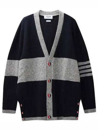 Cardigan Funmix Diagonal Stripe Color Button Donegal Wool - THOM BROWNE - BALAAN 1