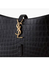 Bronze Monogram Le 5 A 7 Hobo Bag in Crocodile Embossed Shiny Leather Black - SAINT LAURENT - BALAAN 4