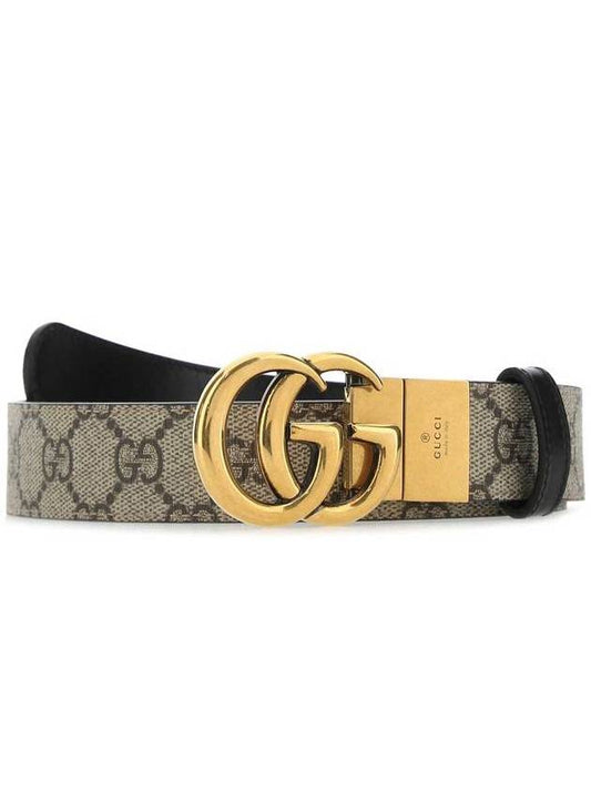 GG Marmont Supreme Canvas Leather Reversible Belt Beige Black - GUCCI - BALAAN.