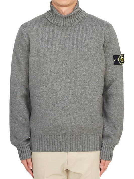 Wappen Patch Loose Fit Cotton Turtleneck Grey - STONE ISLAND - BALAAN 2