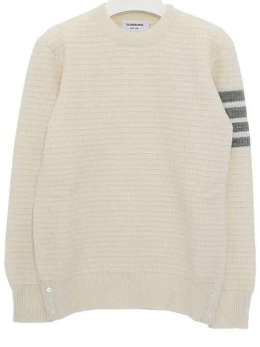 4-bar stripe overwashed cashmere knit top - THOM BROWNE - BALAAN.