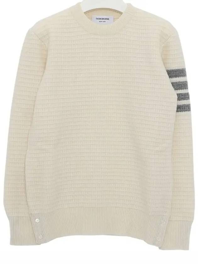 Women's 4 Bar Stripe Cashmere Pullover Knit Top White - THOM BROWNE - BALAAN 1