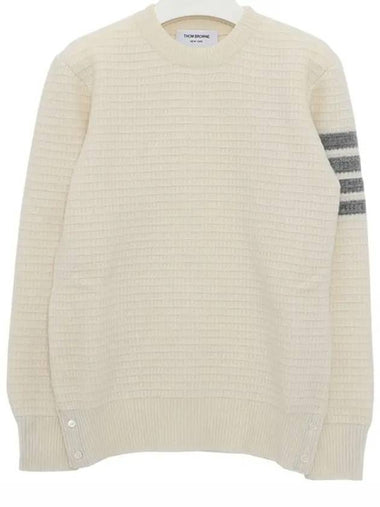 Women's 4 Bar Stripe Cashmere Pullover Knit Top White - THOM BROWNE - BALAAN 1