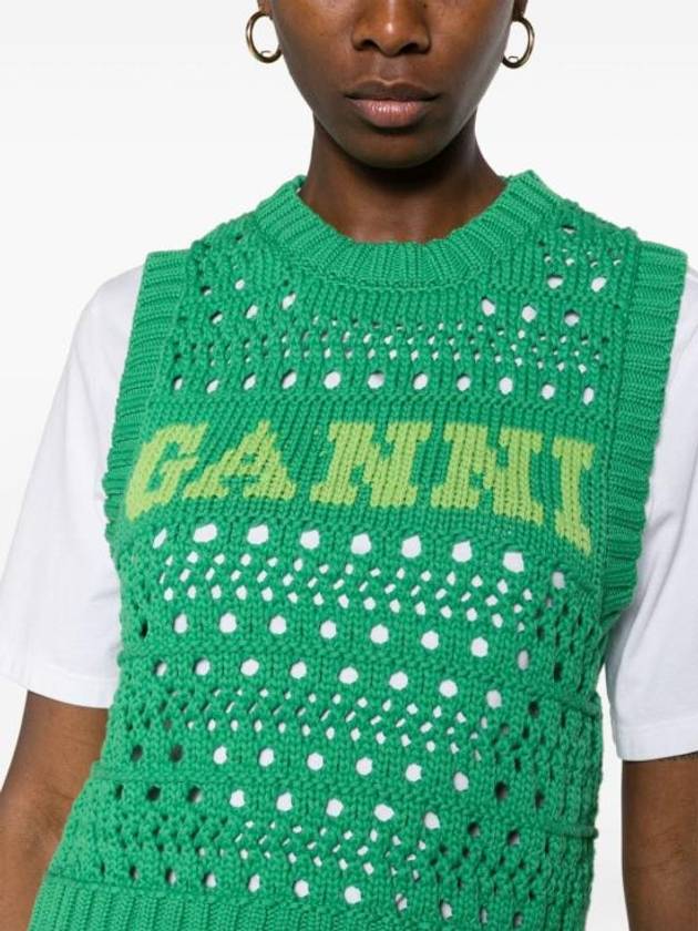 Logo Intarsia Knit Vest Green - GANNI - BALAAN 5