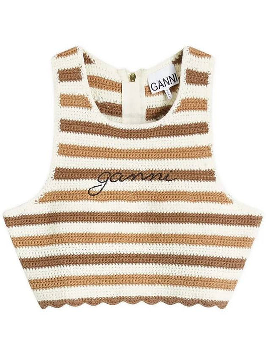 Crochet Racerback Zipper Back Cropped Sleeveless Brown - GANNI - BALAAN 2