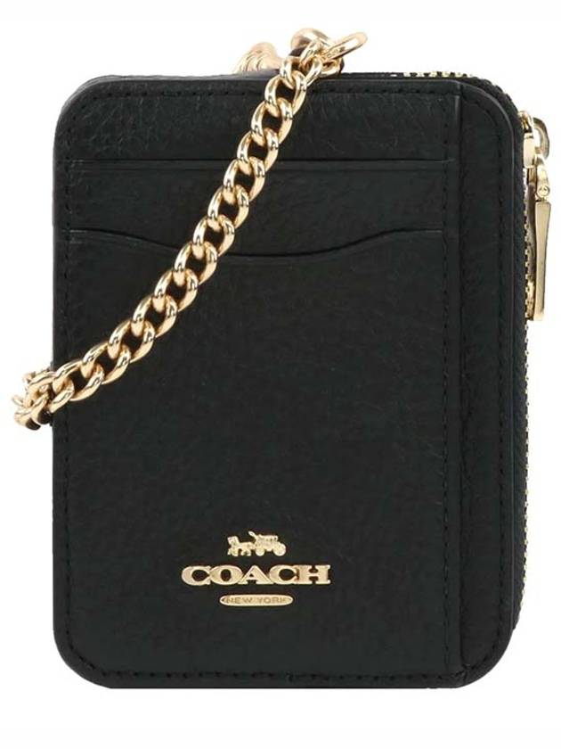 Logo Patch Leather Zipper Card Wallet Black - COACH - BALAAN 2