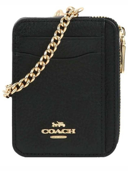 Logo Patch Leather Zipper Card Wallet Black - COACH - BALAAN.