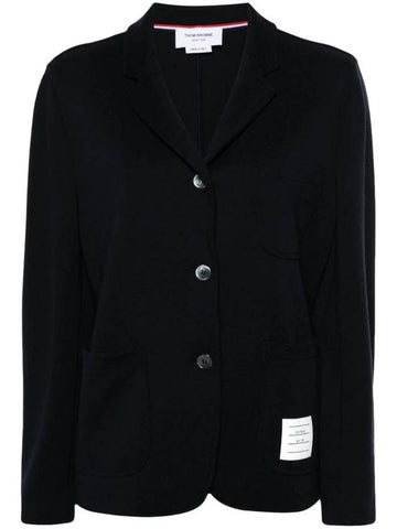 Logo Patch Virgin Wool Blazer Jacket Navy - THOM BROWNE - BALAAN 1