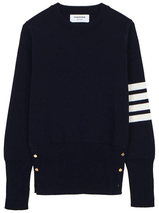 4-Bar Milano Stitch Crew Neck Knit Top Navy - THOM BROWNE - BALAAN 2